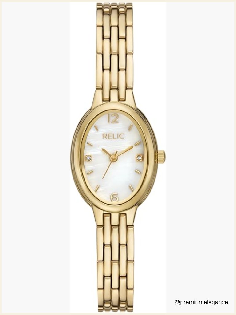 Womens Analog Dress Watch With White Mother-Of-Pearl Dial Oval Case Scratch